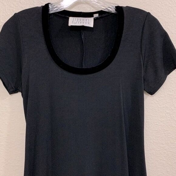 MARIAN & MARAL DRESS WOMEN M BLACK VELVET TRIM SCOOP NECK STRETCH A LINE. - Picture 6 of 10
